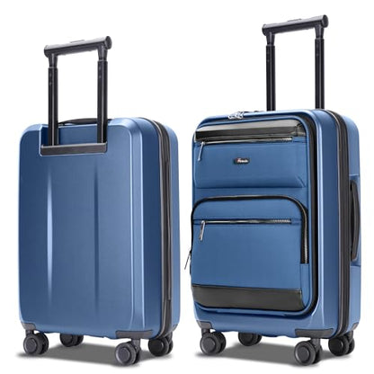 20 Inch Softside Suitcase with Spinner wheels, Carry on Luggage with & USB Port,Hybrid Soft Front & Hard Shell Large Checked Luggage with TSA Lock, Blue - color: Blue, size: 20 Inch