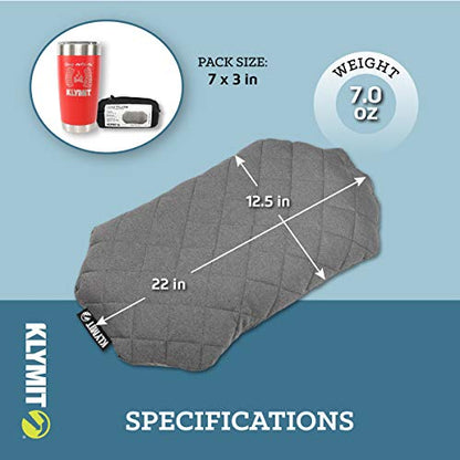 Klymit Luxe Travel Pillow, Lightweight Inflatable Hybrid Airplane, Backpacking, Hammock, and Camping Pillow, Grey