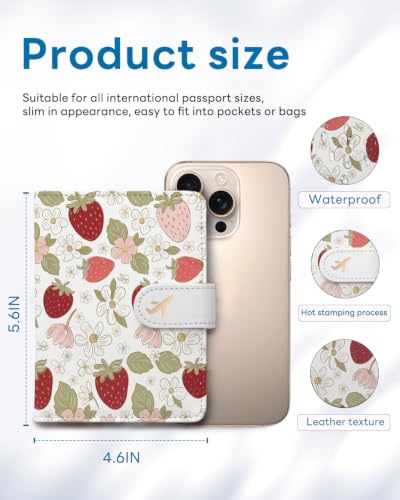 RFID Passport Holder with Tracker Slot, Leather Travel Wallet - color: Strawberry
