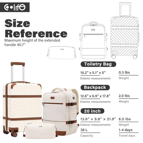 Coolife PC Hardshell Luggage, TSA Lock, Spinner, 3-Piece Set with Backpack - color: Black, size: 3 piece set (BP/TB/20)