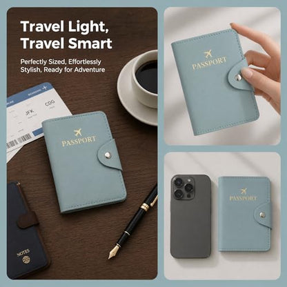 Passport Cover PU Leather Travel Wallet Holder Light blue Gift Idea - color: Light Blue