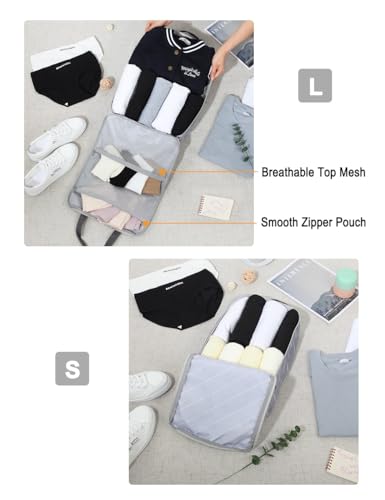 4 Set Striped Packing Cubes, Water-Repellent Travel Luggage Organizer Bags - color: Grey