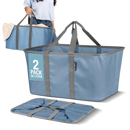CleverMade Collapsible Fabric Laundry Baskets - Foldable Pop Up Storage Container Organizer Bags - Large Rectangular Space Saving Clothes Hamper Tote with Carry Handles, Pack of 2, Denim - color: Denim Gray