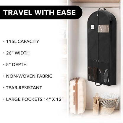 Simple Houseware 54" Travel Garment Bag with Pockets, Lightweight, 3 Pack | 5" Gusset, 26" Wide, for Suits, Dresses, Coats, Tuxedos, Large Accessory Pockets, Foldable, Non-Woven & 300D Polyester Cover - size: 54-Inch w/ Pocket, 3-Pack, Black