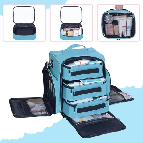 Large Makeup Bag Organizer with 3 Inner Removable Pouches,Green - color: Green