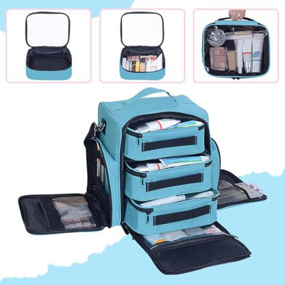 Large Makeup Bag Organizer with 3 Inner Removable Pouches,Green - color: Green