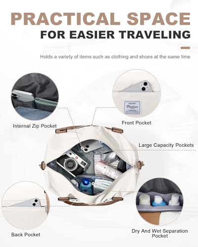 Travel Duffel Weekender Bag Women Tote Carry On Bags With Shoe Compartment - color: H8-BeigeBrown, size: Large