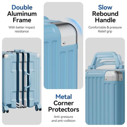 Checked Luggage, Zipperless Aluminum Frame Suitcase, Blue, 24 in - color: blue, size: 24in