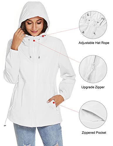 TCOT Womens Rain Jackets Waterproof Windbreaker Jackets lightweight Portable Rain Coat - color: White, size: Large