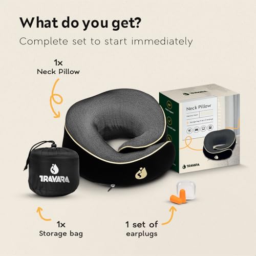 Neck Pillow Airplane - Travel Pillow - Comfortable and Ergonomic Memory Foam - Airplane Pillow with 360° Head & Neck Support - Black - color: Black