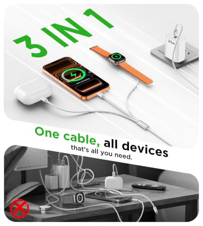 Travel Essentials Multi Charging Cable with 20W Charger Block - color: White, size: 1.2M/4FT