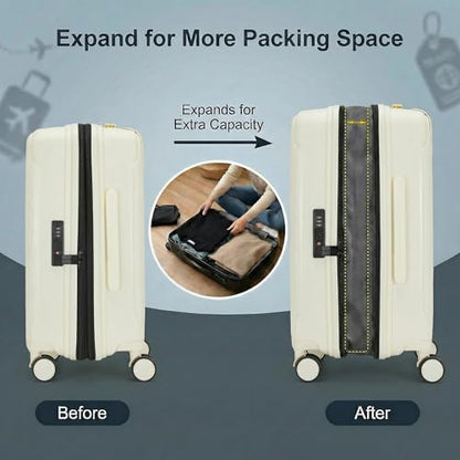 20-Inch Expandable Hardside Carry on Luggage, Suitcase TSA Lock - color: White