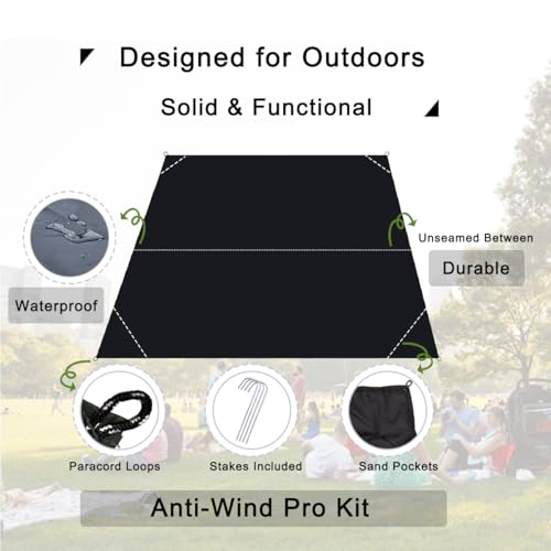 Pocket Blanket, Compact Blanket for Picnic, Beach, Festival - color: Black, size: 79"*55"