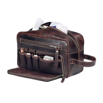 CREATIVE LEATHER ART Leather Dopp Kit for Men, Vintage Brown Toiletry Bag, Shaving Travel Organizer Pouch