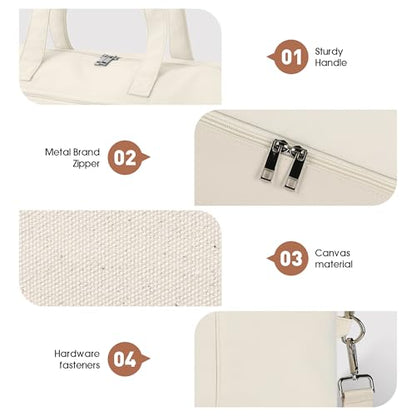 Women's Weekender bag Travel Duffel Bag with Shoe Compartment 21-inch Airline-Approved Carry-On, 2-Piece Overnight Bag Set Personal Item Luggage - color: 1A-Beige