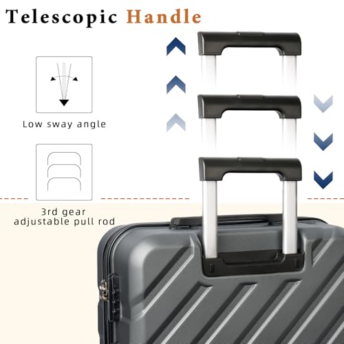 Luggage Sets,5 Piece (20"/24"/28"/DB/TB) Grey | Removable wheels,Spinner Wheels dimensions 22x14x9 inches, airline compliant,combination lock - color: WolfGrey