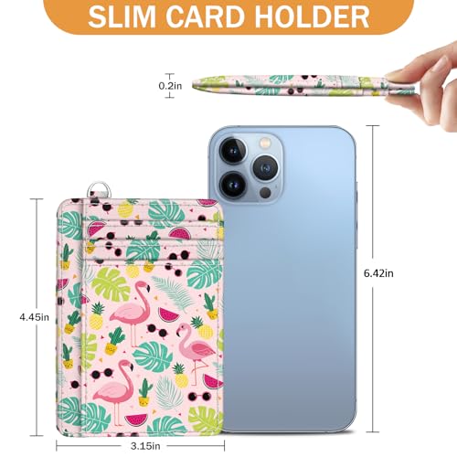 Yonlevres Flamingo Credit Card Holder Slim Wallet Women RFID Blocking Small - color: Flamingo