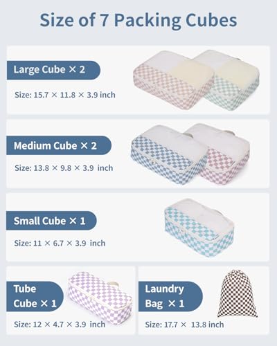 Narwey Packing Cubes for Travel, Luggage Organizer Bags for Women Kids - color: Combined Checkered