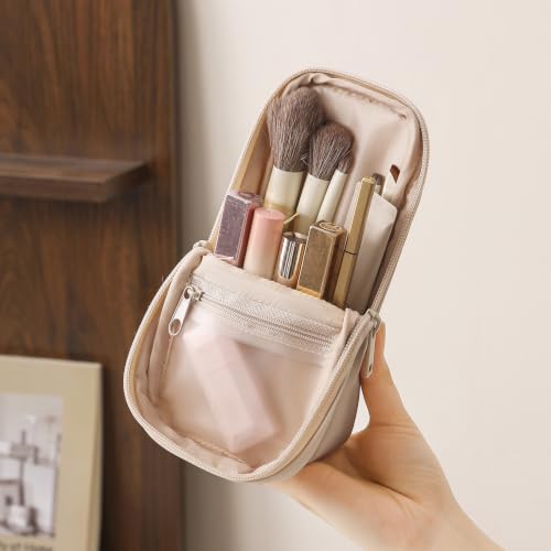 RSRSLEII Small Standing Makeup Bag, Wipe-Clean Brush Holder (02Mist Pink) - color: 02Mist Pink