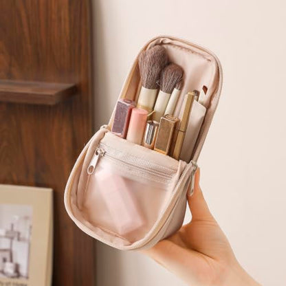 RSRSLEII Small Standing Makeup Bag, Wipe-Clean Brush Holder (02Mist Pink) - color: 02Mist Pink
