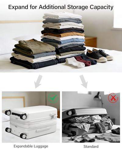 Hanke 28 Inch Expandable Large Checked Luggage, Hard Shell with Side Hook - color: Smoke White, size: 28 Inch EXT