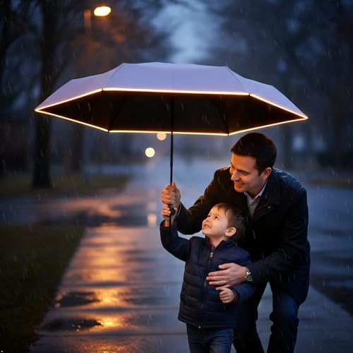 GAOYAING Compact Travel Umbrella with Reflective Safety Strips (300ft Visibility) - Ultra Portable 6.9" Folded Windproof Rain & Sun Umbrella UPF 50+ for Men Women - color: Purple