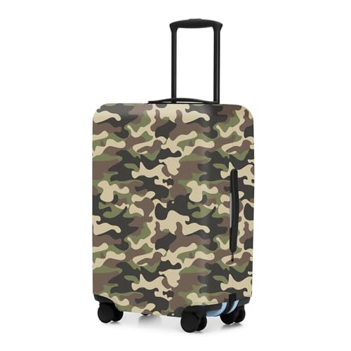 Adorila Travel Luggage Cover with Forest Camouflage Pattern - Elastic Suitcase Sleeve Protector with Double-Side Zippers, Fits (22-25 Inch), Size M