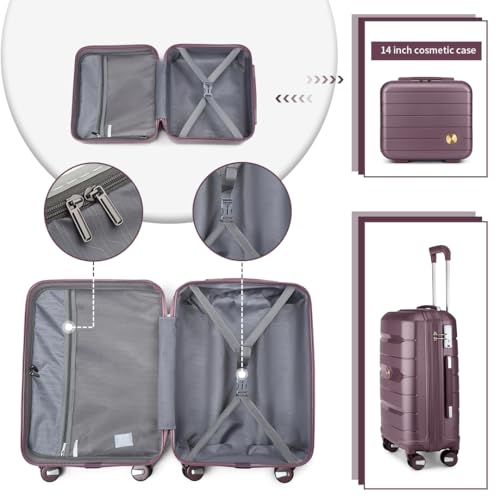Somago Luggage Sets 4 Piece Lightweight Hardside Polypropylene Travel Suitcases with Double Spinner Wheels and TSA Lock,Elegant Purple - color: Elegant Purple, size: 4-Piece Set(14/20/24/28)