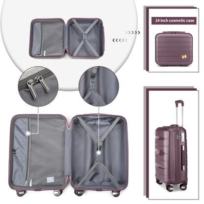 Somago Luggage Sets 4 Piece Lightweight Hardside Polypropylene Travel Suitcases with Double Spinner Wheels and TSA Lock,Elegant Purple - color: Elegant Purple, size: 4-Piece Set(14/20/24/28)