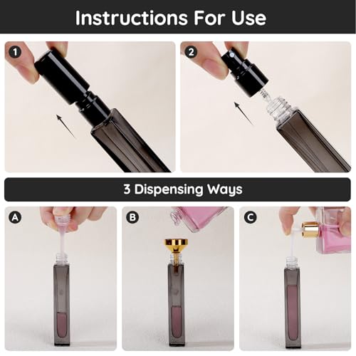 Segbeauty 0.34oz Small Glass Perfume Atomizer Travel Refillable Bottles, 2pcs 10ml Perfume Container Portable, Black Mini Cologne Sprayer Atomizer Empty, Cologne Travel Bottle with Dispensing Kit - color: Black