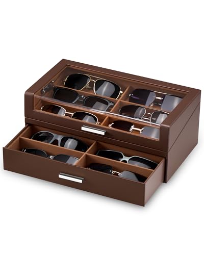 ProCase 12 Slots Sunglasses Box with L-Shaped Clear Lid -Espresso - color: Espresso, size: Medium