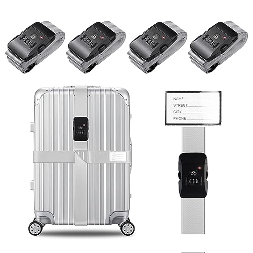 Veki Cross Luggage Straps Set TSA Approved with Lock, Silver Gray*4pcs - color: Silver Gray, size: 4pcs