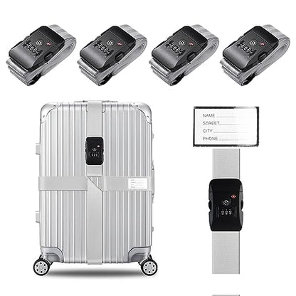 Veki Cross Luggage Straps Set TSA Approved with Lock, Silver Gray*4pcs - color: Silver Gray, size: 4pcs