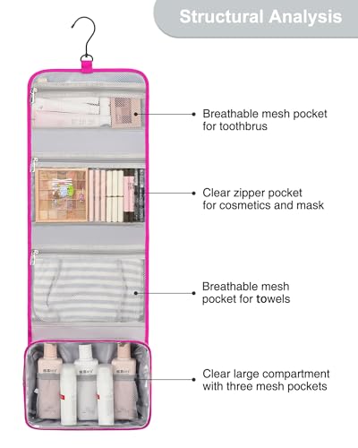 Relavel HangingTravel Toiletry Bag for Women, Large Capacity Toiletries Bag - color: 01 Hot Pink, size: Large