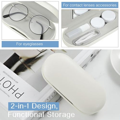 MoKo Double Eyeglass Case,Glasses and contact case 2 in 1 with Mirror - color: Beige