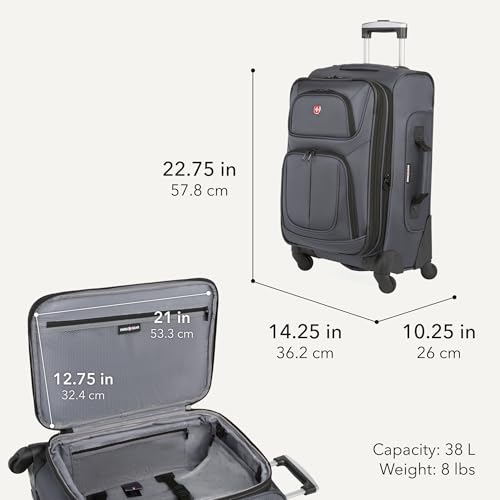 SwissGear Sion Carry-On Spinner Luggage, Softside Expandable, Lightweight Suitcase, Dark Grey, 22.75-Inch - color: Dark Grey, size: Carry-On 21-Inch