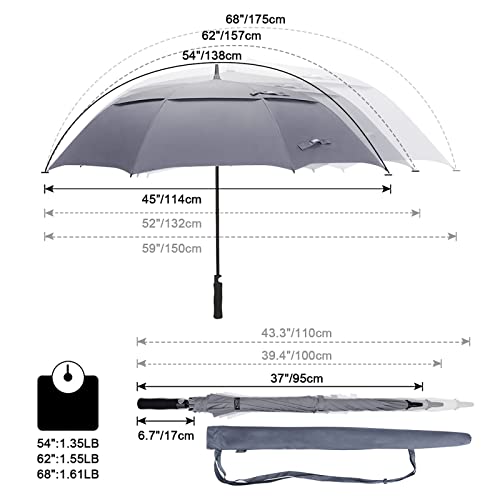 G4Free 47/54/62/68/72 Inch Golf Umbrella Windproof Auto Open Large Umbrella - color: Grey, size: 54 inch