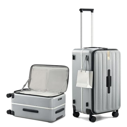 Hanke 24 Inch Top Opening Medium Suitcase, Aluminum Frame Hard Shell Suitcases with Wheels, TSA Lock, Large Travel Luggage with Removable Divider (Grey) - color: Grey, size: 24 Inch