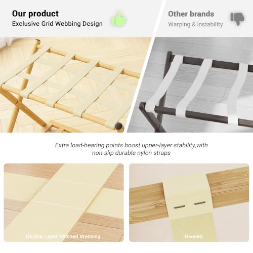 Fully Assembled Foldable Bamboo Luggage Rack for Guest Room - color: Natural-Rounded Bamboo, size: 2 Pack