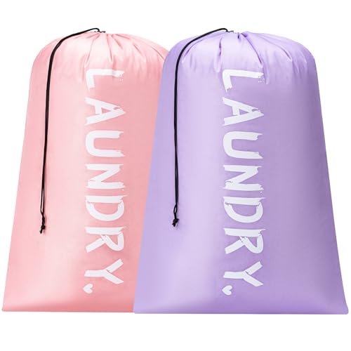 2 Pack Travel Laundry Bag,24" x 36", Extra Large Dirty Clothes Organizer - color: Light purple+Pink, size: 24"x36"