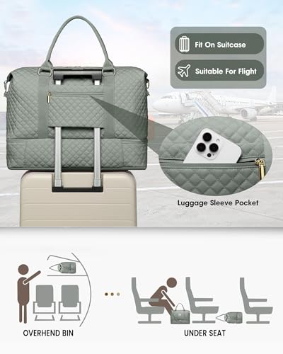 Travel Weekender Duffle Bag for Women: Overnight Bags with Shoe Compartment - color: 4-Green, size: Large