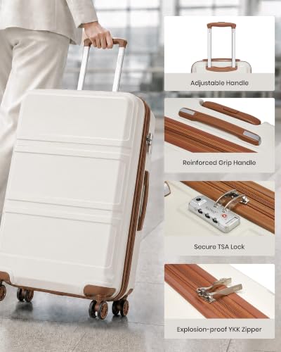 Kono 24 Inch Luggage Suitcase with Spinner Wheels TSA Lock - color: Cream White, size: 24-inch Medium-checked