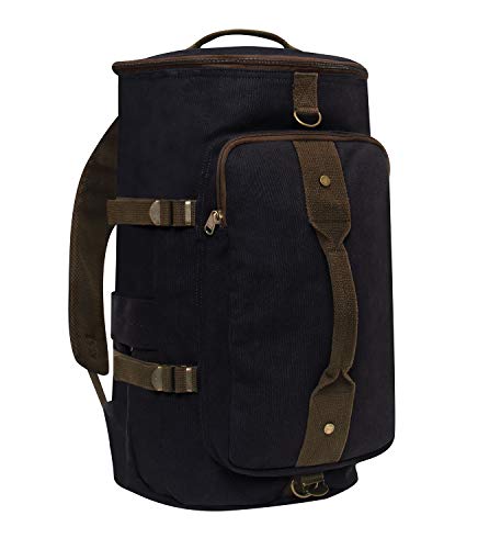 Rothco Convertible Canvas Duffle Backpack – Outdoor Camping Weekend Travel Bag 30L - color: Black