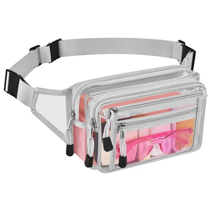 USPECLARE Clear Fanny Pack Stadium Approved Large Multi-Purpose Waist Bag - color: Silver, style: 1-pack-pvc