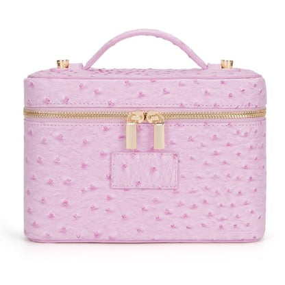 HiTotes Makeup Bag Leopard Vanity Case for Women Travel Cosmetic Bag Leather Toiletry Bags Cheetah Print Makeup Organizer Case - color: Ostrich Pink