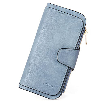 CLUCI RFID Wallet for Women Bifold Wallet with ID Window - color: 2 Two-toned Blue