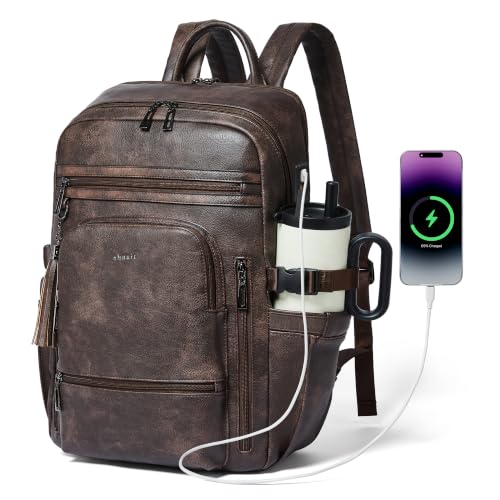 Shrrie 17 Inch Laptop Backpack for Women with Large Water Bottle Holders - color: Coffee