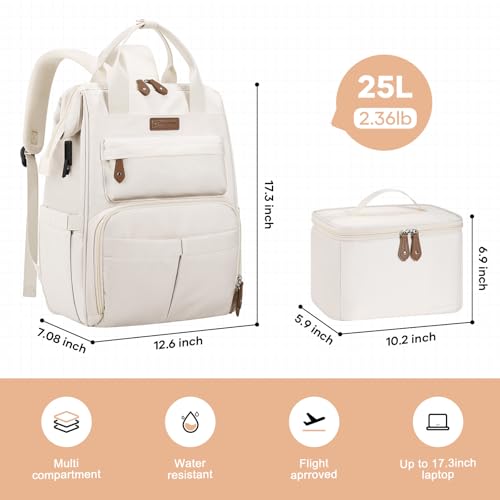Maelstrom 15.6-17.3" Laptop Backpack with Lunch Box, Work Bag for Women Men - color: Beige