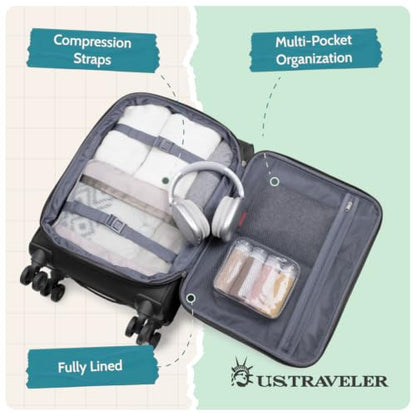 U.S. Traveler Rio Lightweight Softside Rolling Carry-on Suitcase, 4-Wheel Single, Black - color: Black, size: 22"