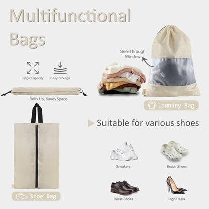 U+U 5 Set Packing Cubes, Travel Organizers with Shoe Bag (Cream) - color: Cream